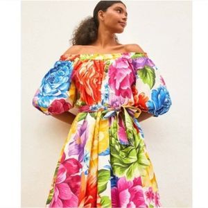 Anthropologie | Farm Rio Rainbow Chita Off Shoulder Floral Maxi Dress Medium